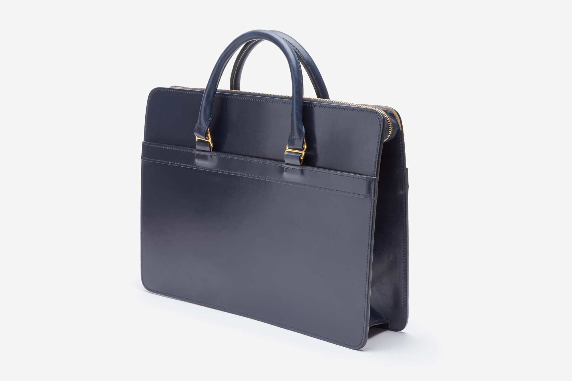 The Hale briefcase in Navy - angle