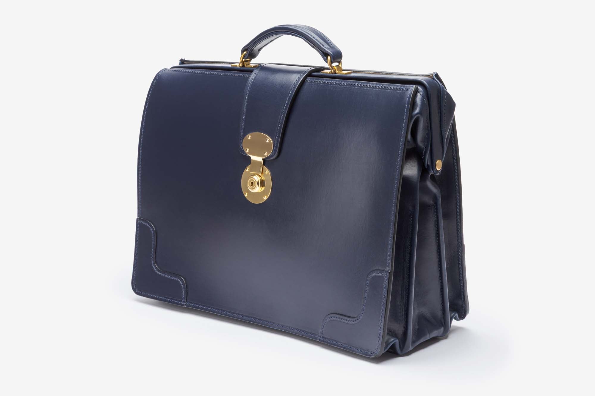 The Harvey briefcase in Navy - angle