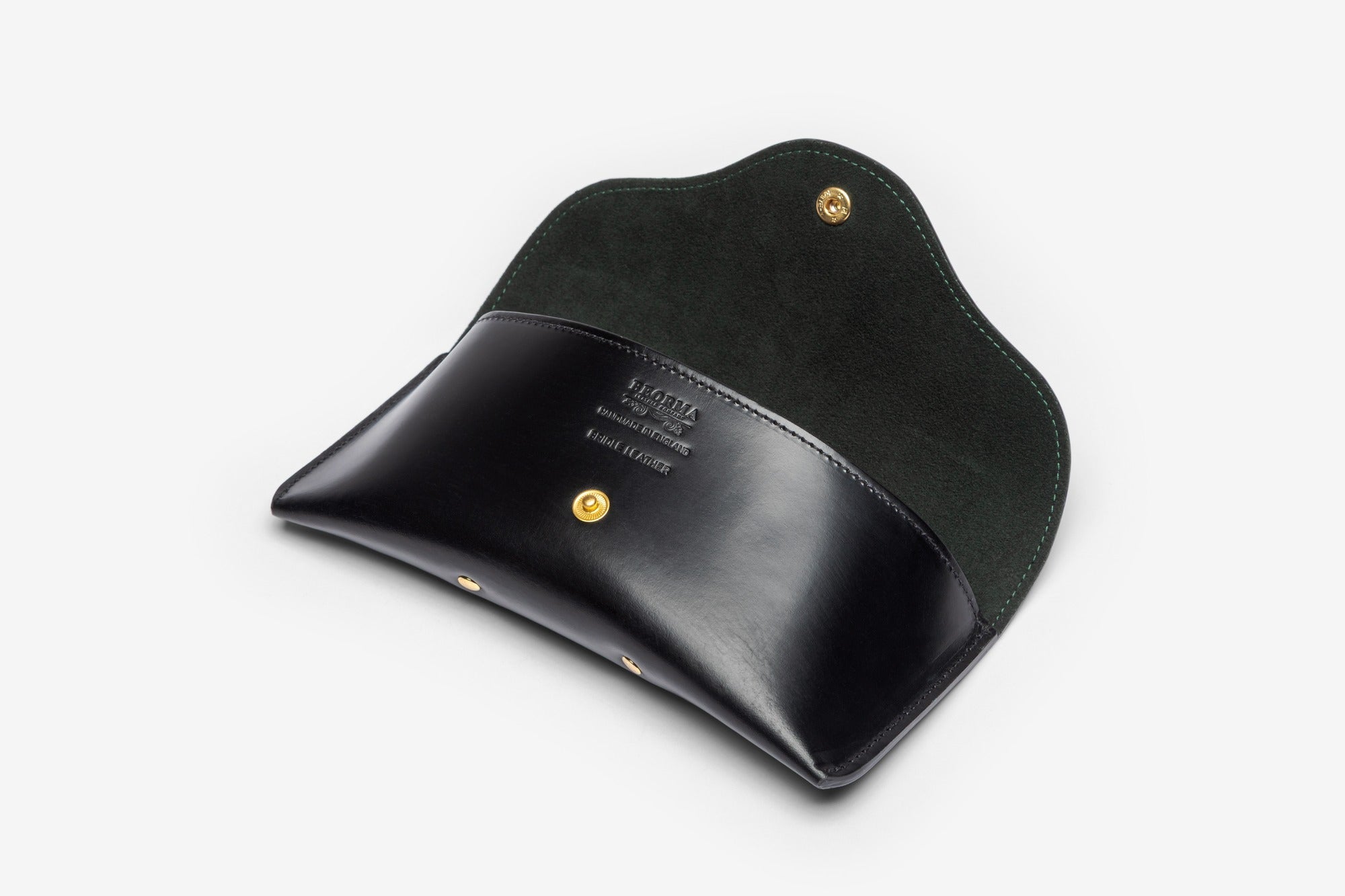Bridle leather sunglasses case in Black - open