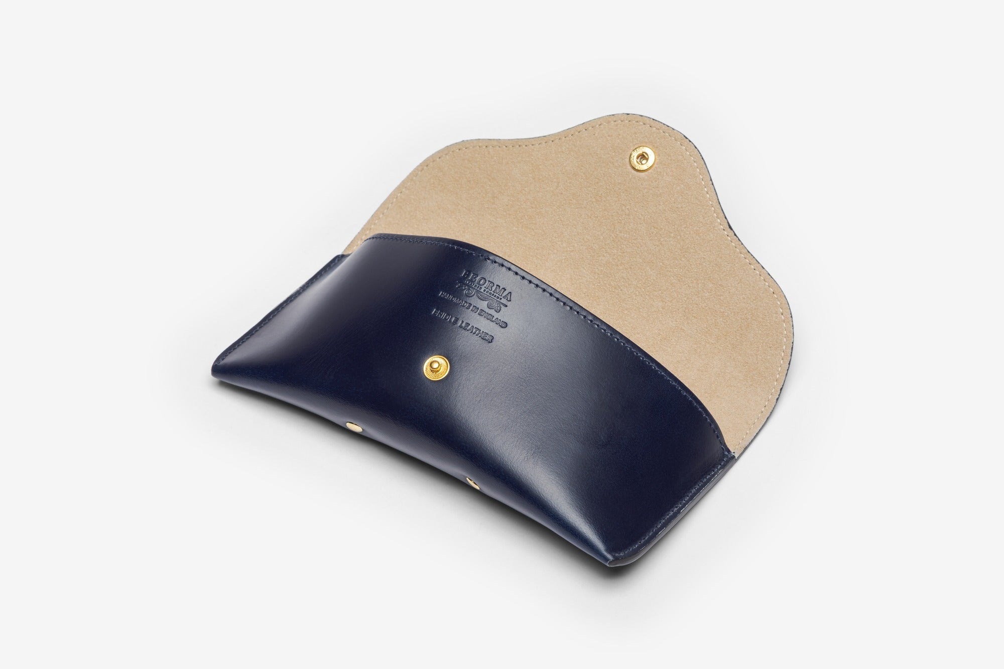 Bridle leather sunglasses case in Navy - open