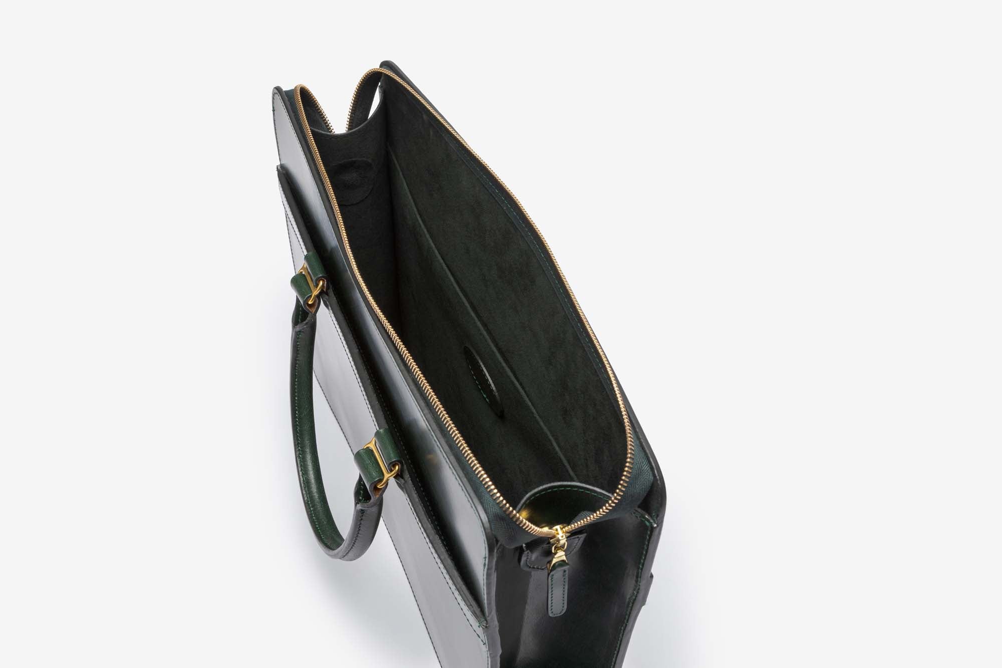 The Hale briefcase in Green - interior