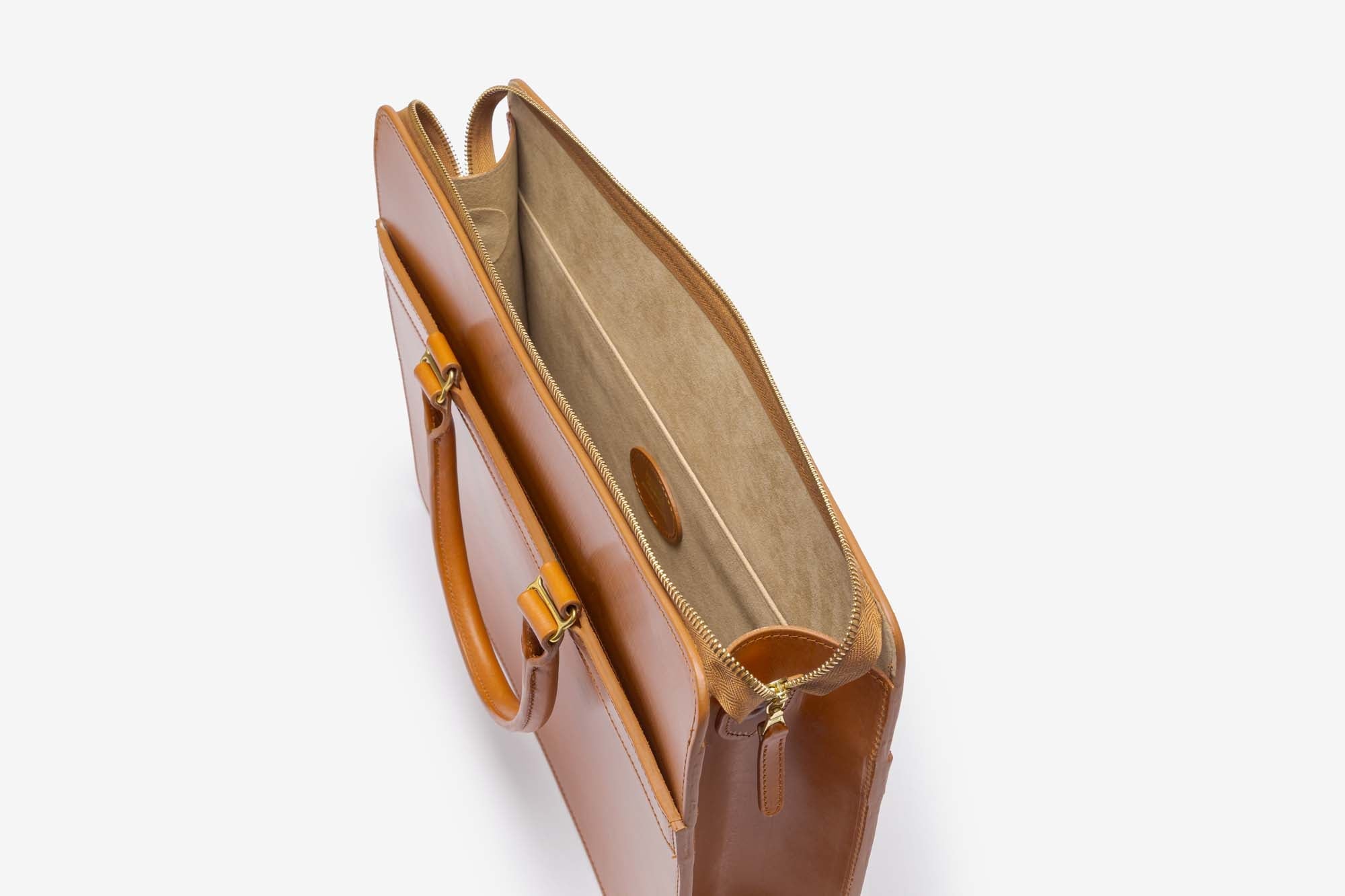 The Hale briefcase in Newton Tan - interior