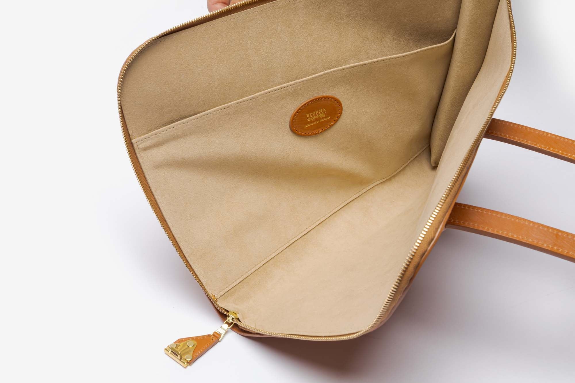 The Hale briefcase in Newton Tan - interior