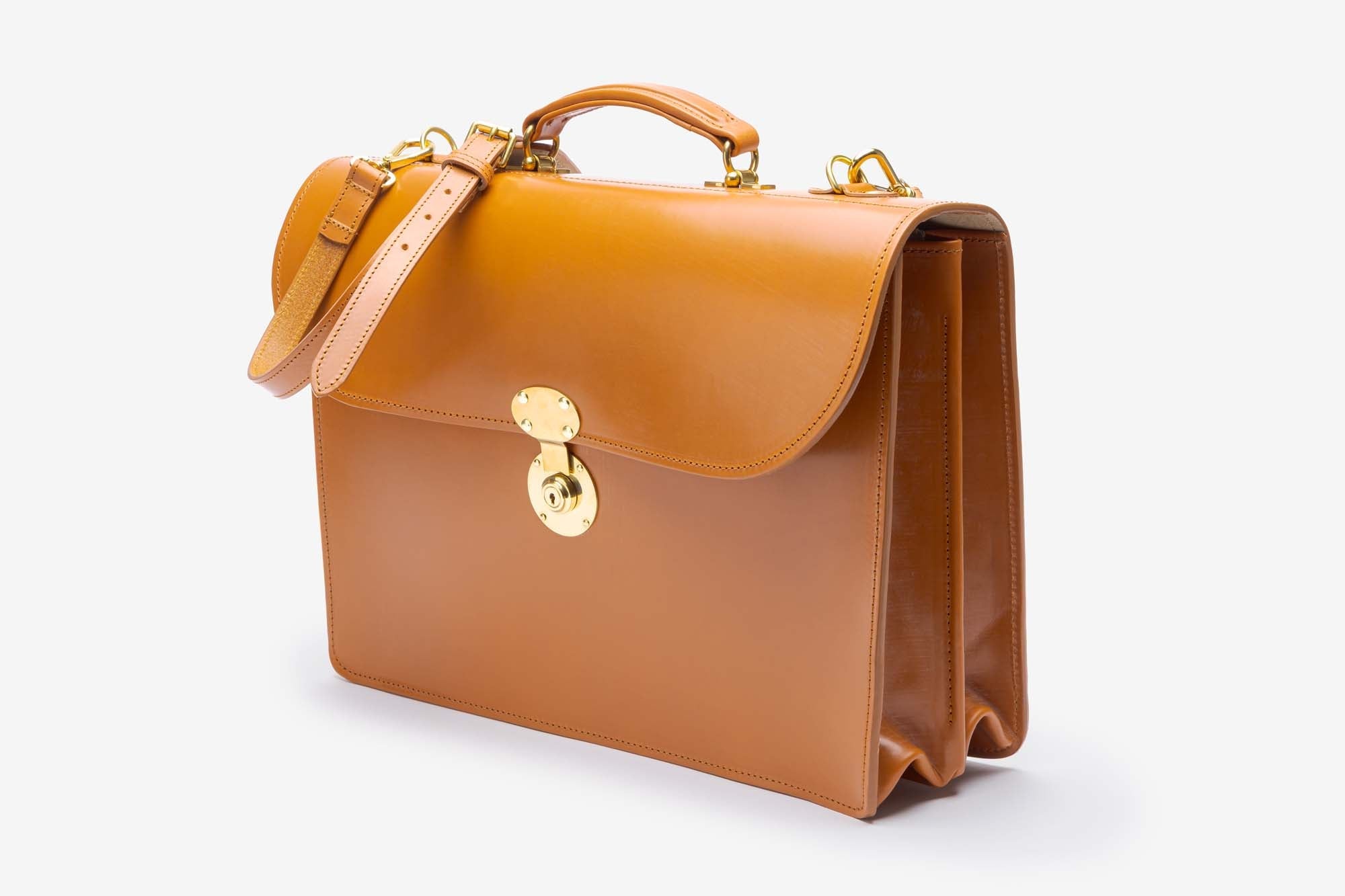 The Fleet briefcase in Newton Tan - angle