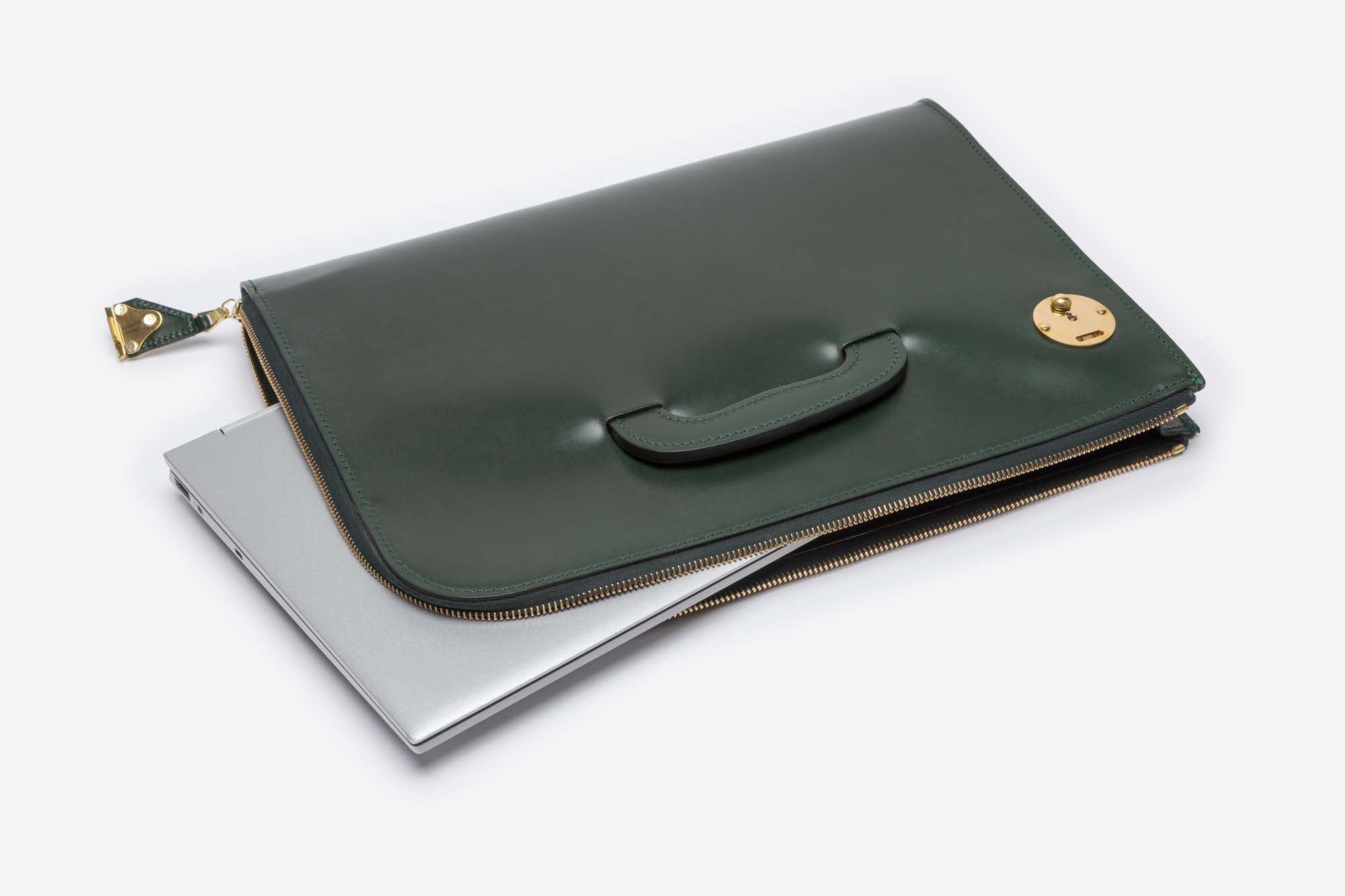 The Melbury folio in Green - handles down