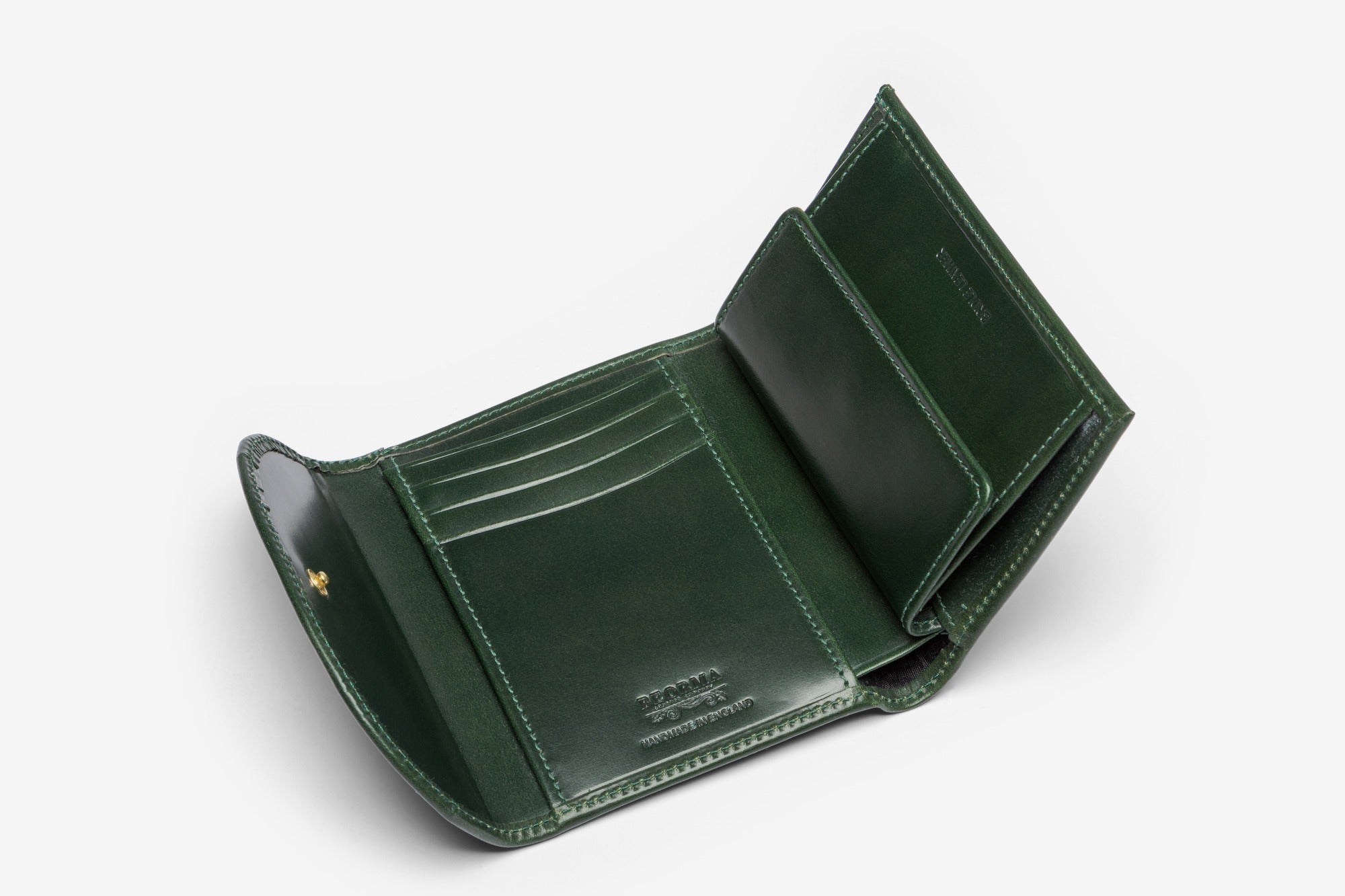 The Wentworth 3-fold purse in Green - open